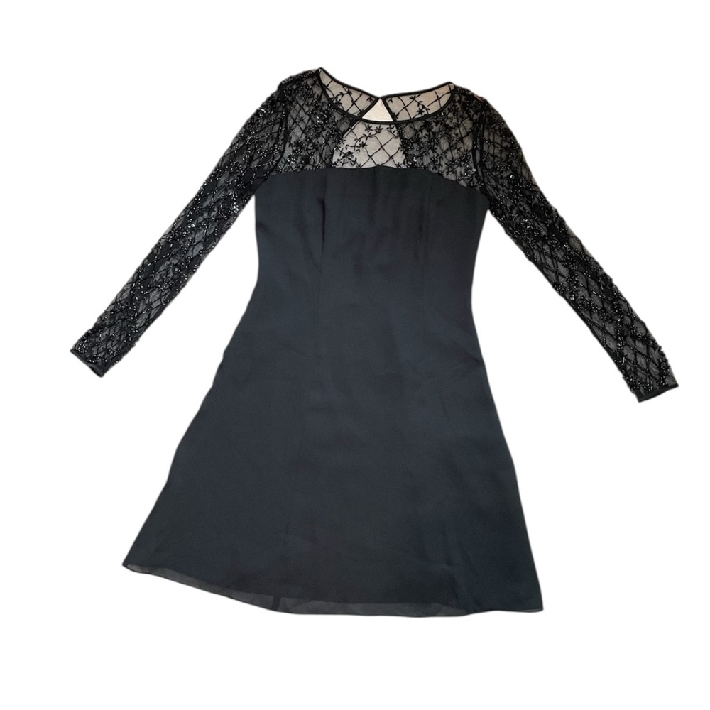 Vintage Stenay Elegant beaded Lace long sleeve black Dress